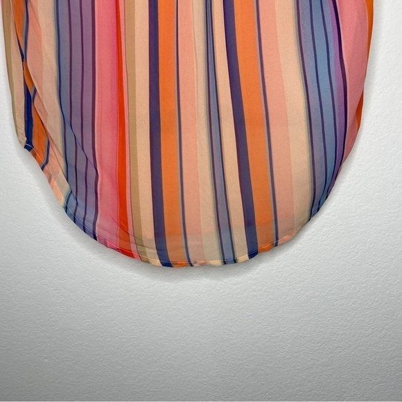 Tolani Multicolor Striped Ruffle Short Sleeve Top V Neck Round Hem Orange Blue - Picture 6 of 8